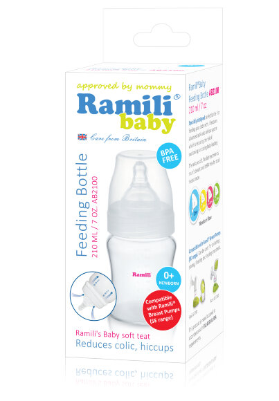Противоколиковая бутылочка для кормления Ramili Baby AB2100 (210 мл, 0+, слабый поток)